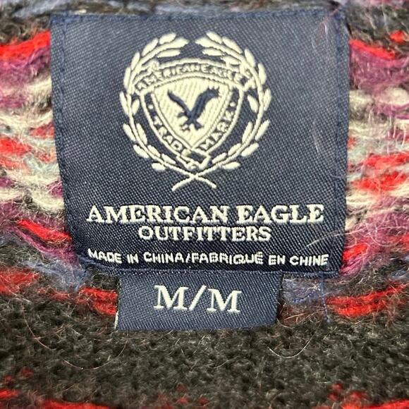 American Eagle Women Long Sleeve Fair Isle Sweater Gray Winter Wool Size Medium - Picture 4 of 6